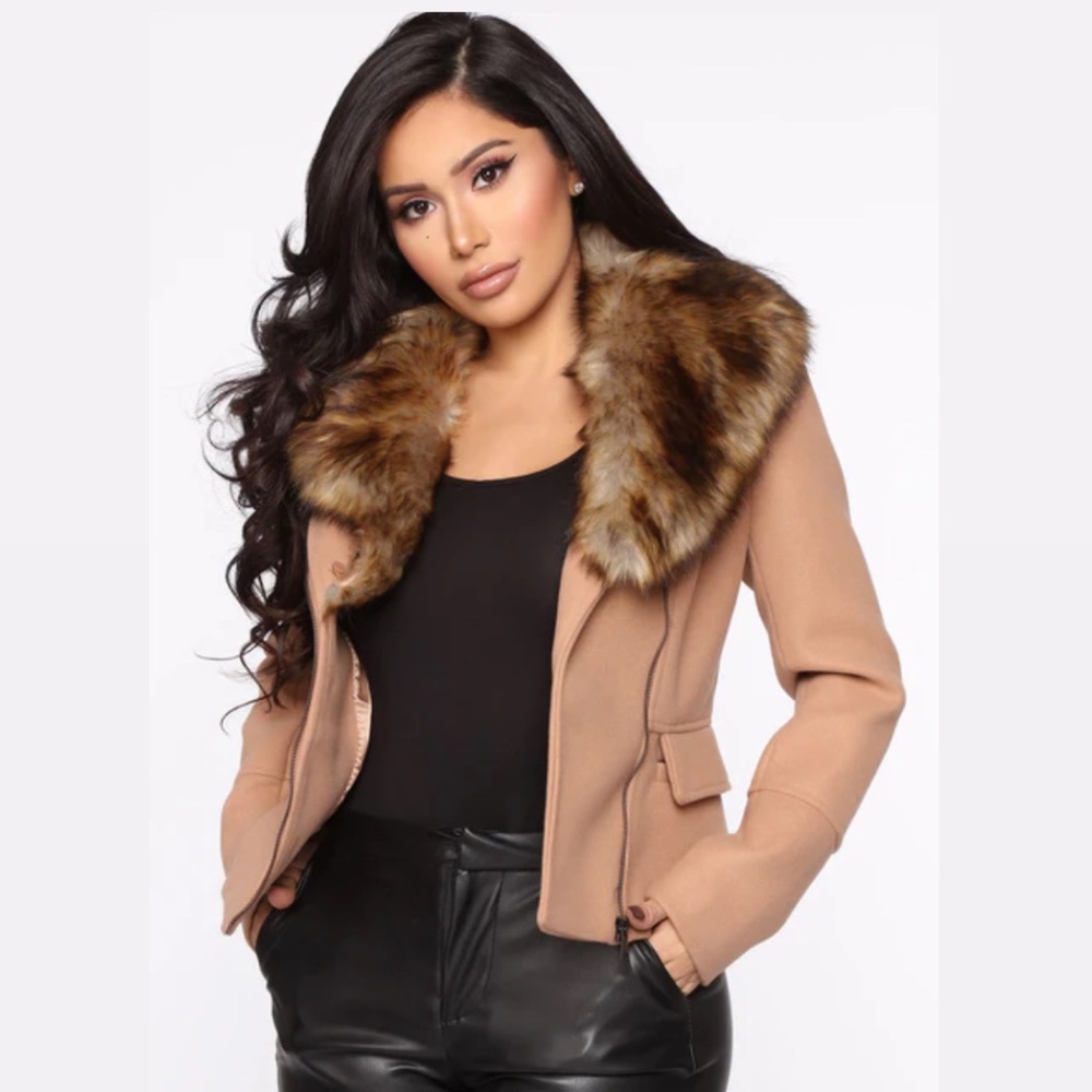 Fur Trimmed Peacoat - Winter in Vermont (Cognac)